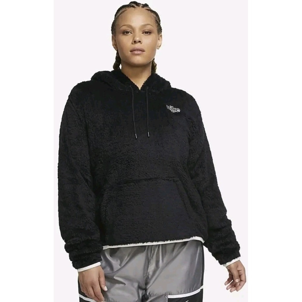 Nike Sportswear Plush Fleece Hoodie Women 1X Plus Black Cozy Pullover Fuzzy